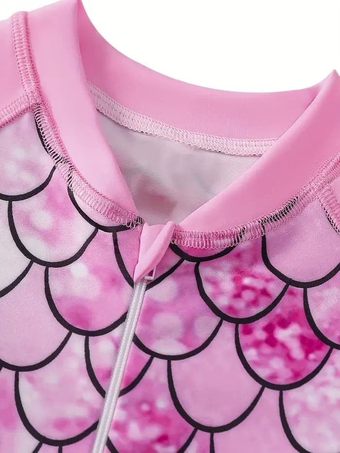 Maillot de bain sirène irisé pour filles de 3 à 8 ans, manches longues, protection contre les éruptions cutanées à séchage rapide, pour fête sur la plage et à la piscine