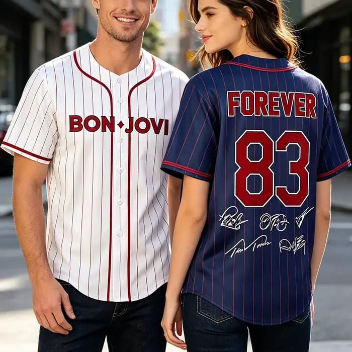 T-shirt unisexe à manches courtes boutonné Bon Jovi Forever Tour 2026, style décontracté d'été, pour hommes et femmes, imprimé