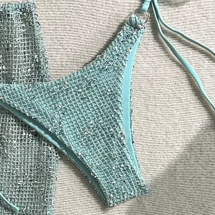 Maillot de bain 3 pièces à bretelles et découpes pour femme avec jupe