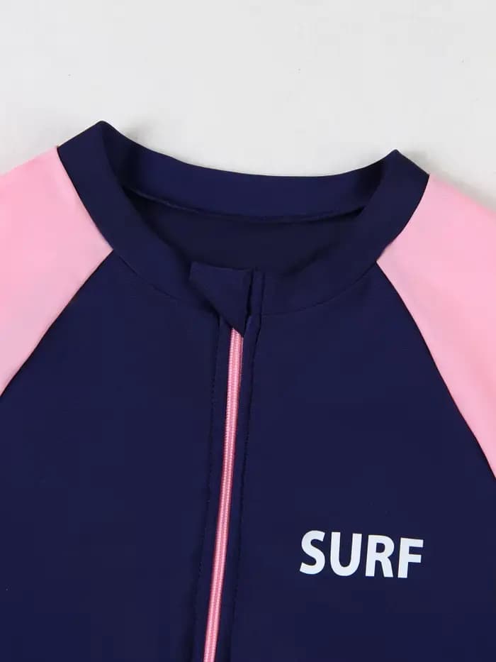 Maillot de bain pour filles 2026 Nouveauté uni avec lettres Manches courtes