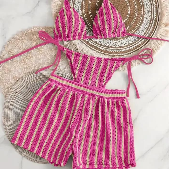 Maillot de bain trois pièces en maille pour femmes