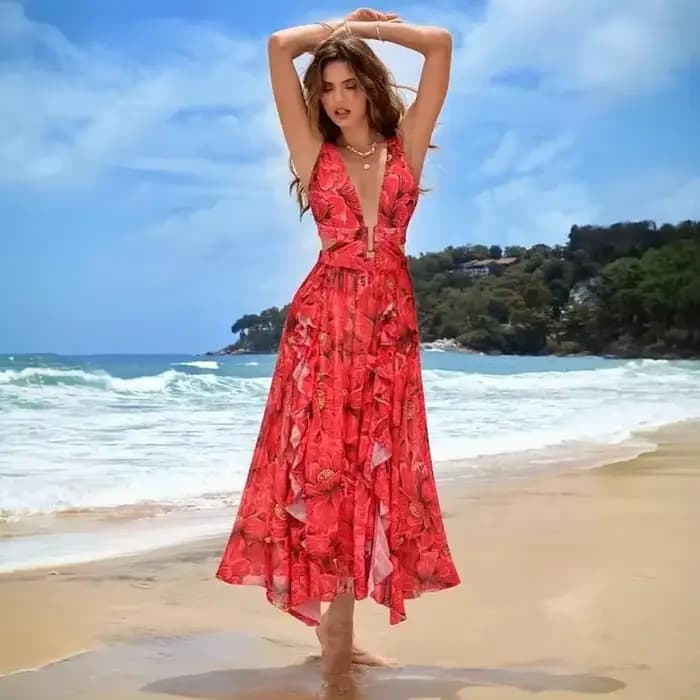 Ensemble de maillot de bain deux pièces imprimé fleuri fleur rouge fleuri vacances ensemble une pièce maillots de bain maillot de bain Bikini Resort vêtements de vacances