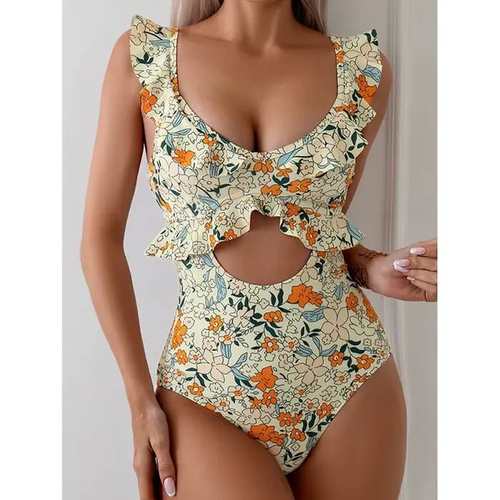 Maillot de bain une pièce Sexy, Monokini, élégant, bord à volants, col rond, séchage rapide, pour femmes, nouvelle collection 2025