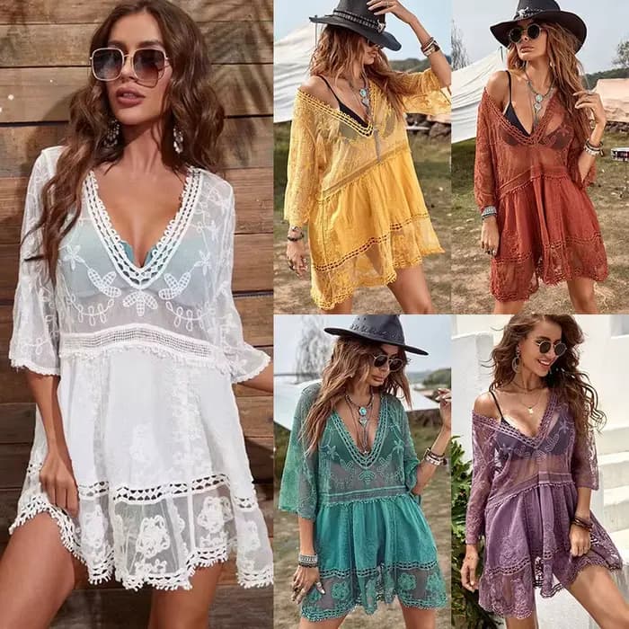 2025 dentelle plage paréo porter maillot de bain couvrir Playa tuniques pour tunique maillots