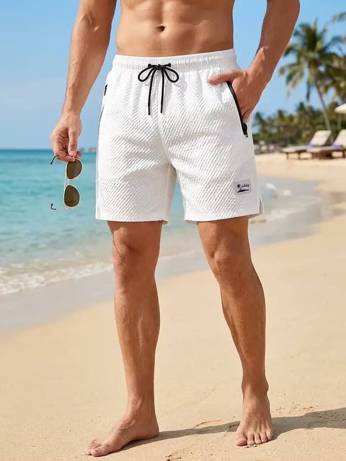 Shorts de plage en seersucker pour hommes avec doublure en mesh, shorts de plage décontractés d'été avec poches zippées, shorts de bain à séchage rapide, maillots de bain