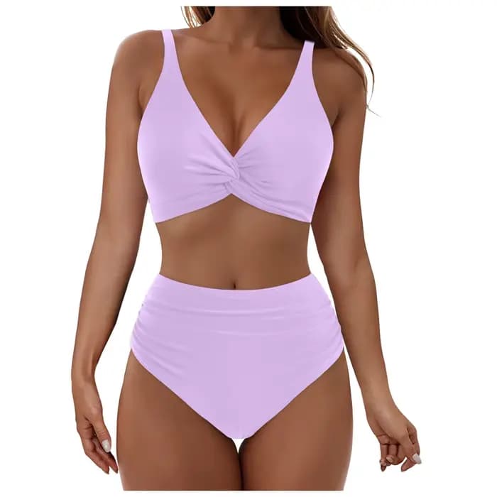 Ensembles de bikinis taille haute deux pièces, maillots de bain conservateurs à col en V pour l'été et la plage, couvrance intégrale