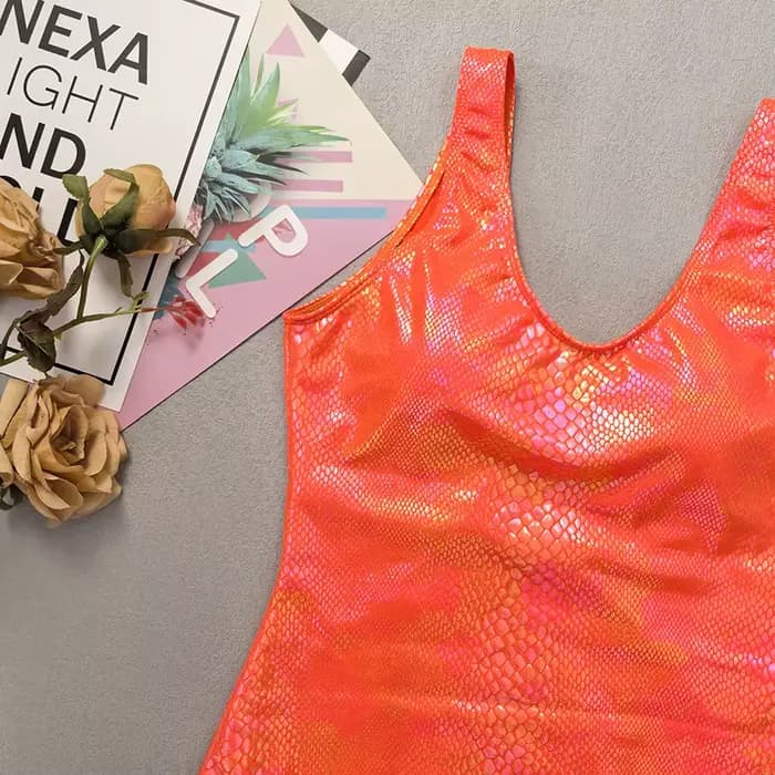 Maillot de bain une pièce imprimé peau de serpent Orange brillant, Sexy, col en U, amincissant, dos nu, Monokini, pour femmes, 2025