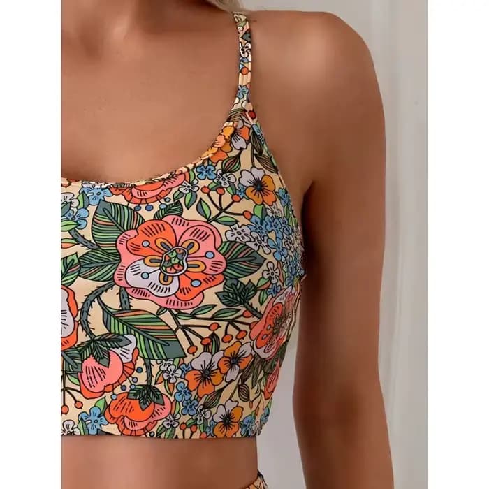 Ensemble bikini sexy pour femme, maillot de bain deux pièces à imprimé floral, taille haute, tenue de plage estivale