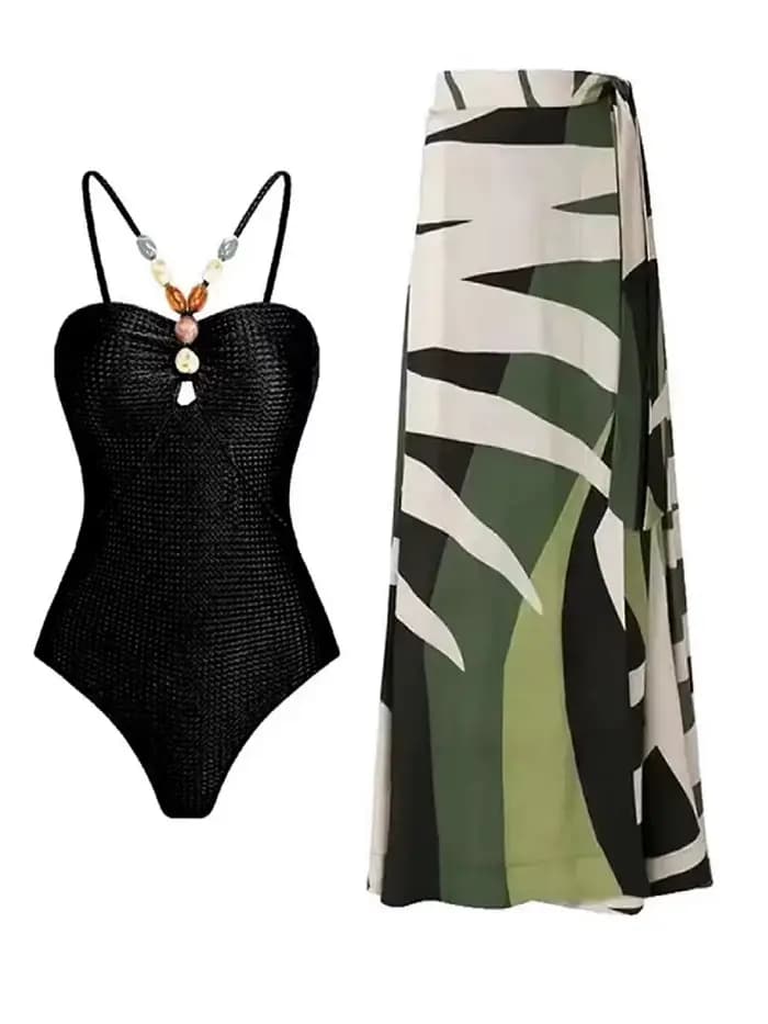Maillot de bain une pièce sexy à bretelles avec jupe intégrée et rembourrage pour femme