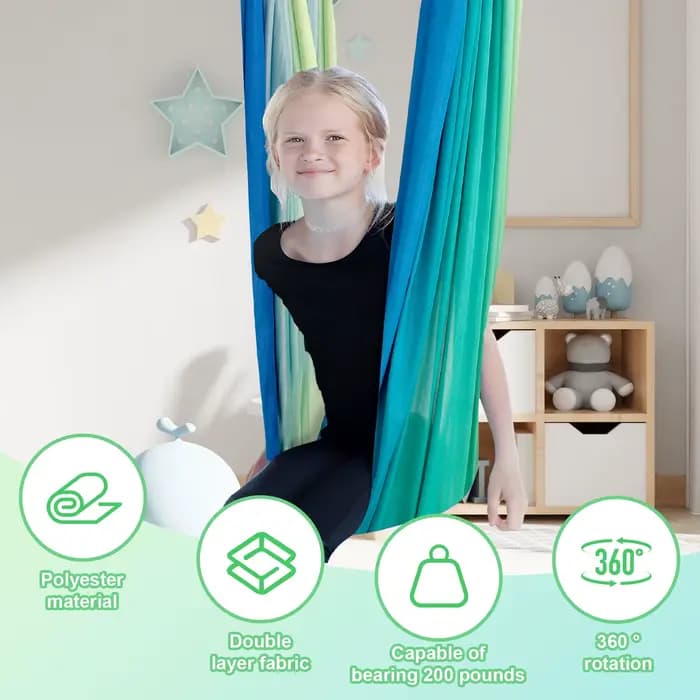 Balançoires sensorielles pour enfants Balançoire câlin confortable double couche avec 360 °   Le cintre pivotant peut contenir jusqu'à 200 lb pour adultes intérieur extérieur