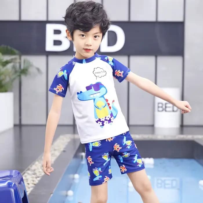 Été enfants maillot de bain garçons fendu à manches courtes dessin animé mignon séchage rapide