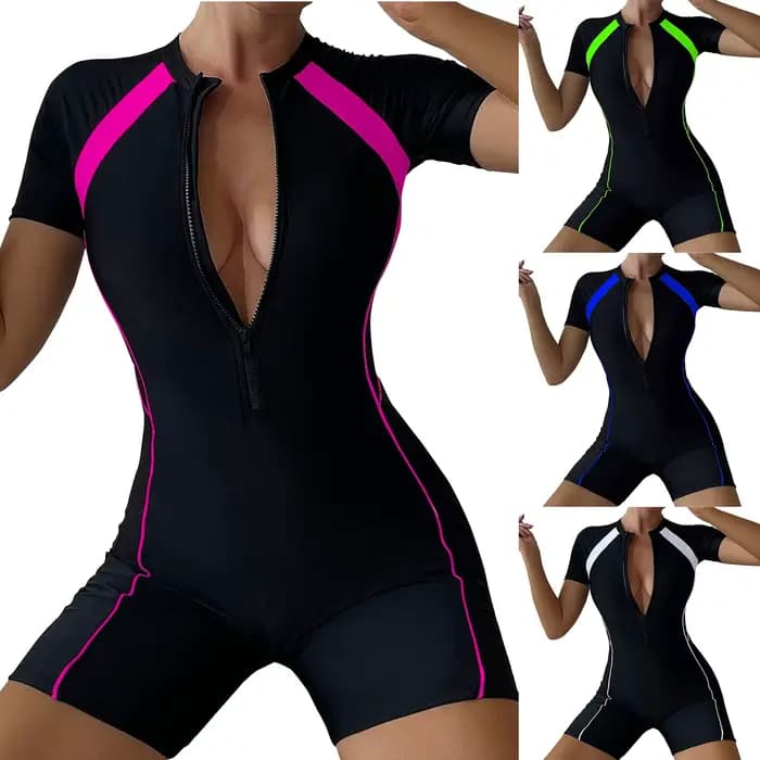 Maillot de bain une pièce à manches courtes et fermeture éclair pour femme