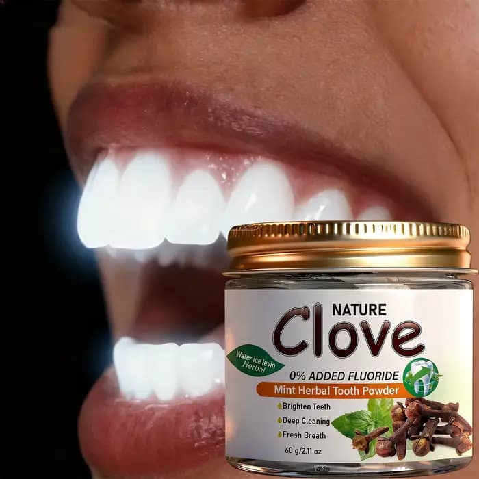 Poudre dentifrice sans fluor au clou de girofle et à la menthe - Formule naturelle à base de plantes pour un nettoyage en profondeur et une haleine fraîche