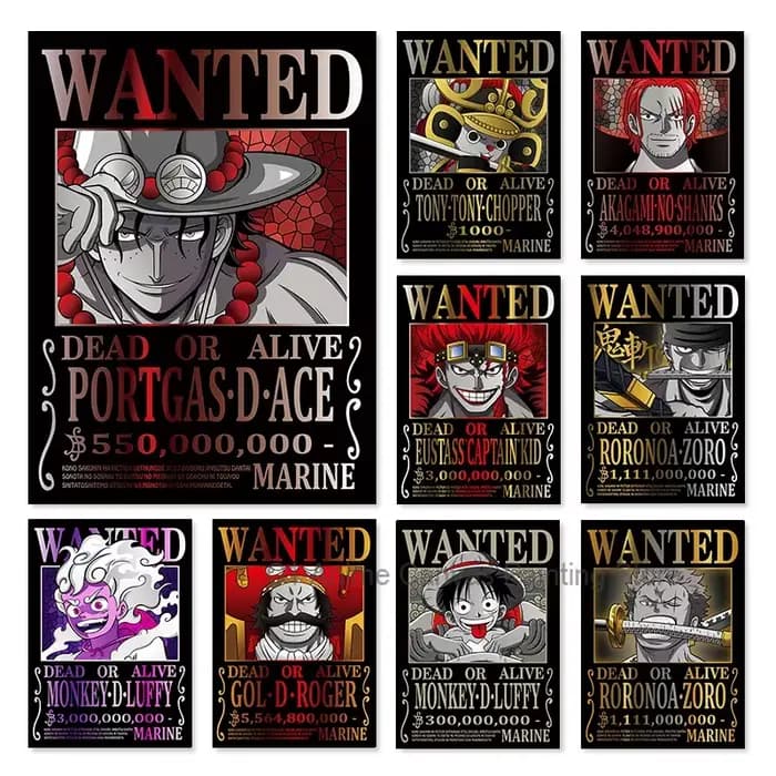 Japanese Anime One Piece Wanted Poster Oil Painting Luffy Art Poster Printing Mural Home Wall Aesthetic Decoration