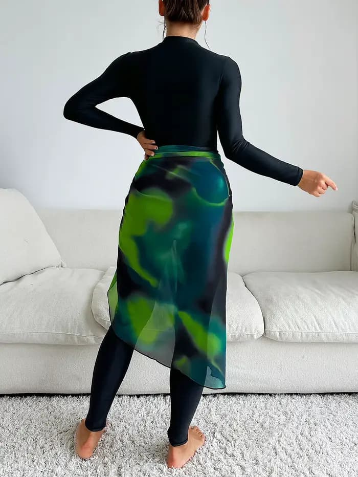 Maillot de Bain Burkini à Manches sulfpour Femme Musulmane, Haut Modeste avec Gaze Verte éventuelles F 50 +, Ensemble à la Mode, 3 Pièces