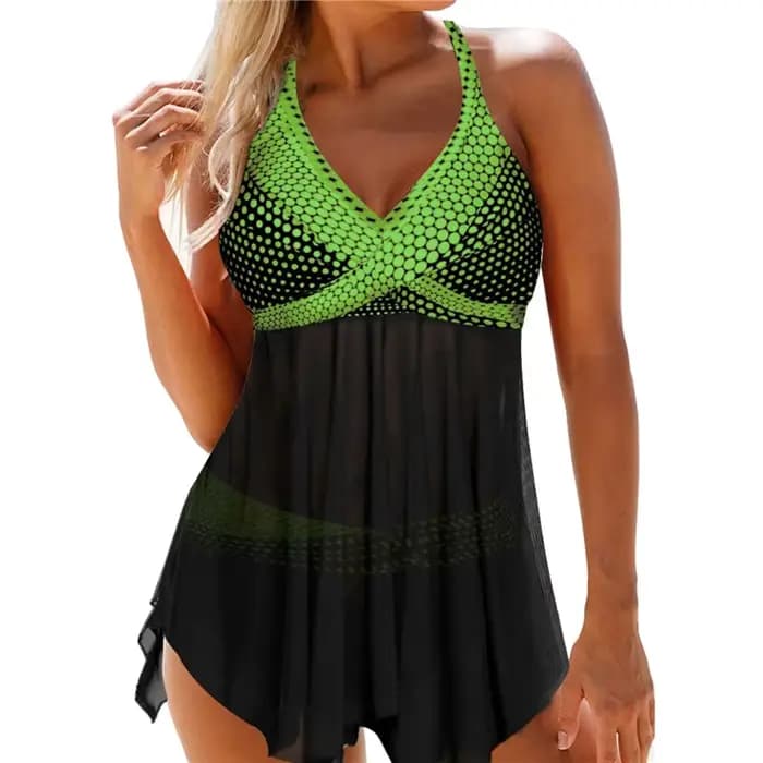 S-3XL grande taille femmes deux pièces maillot de bain col en v sans manches couleur variée hauts lac bleu vert Orange