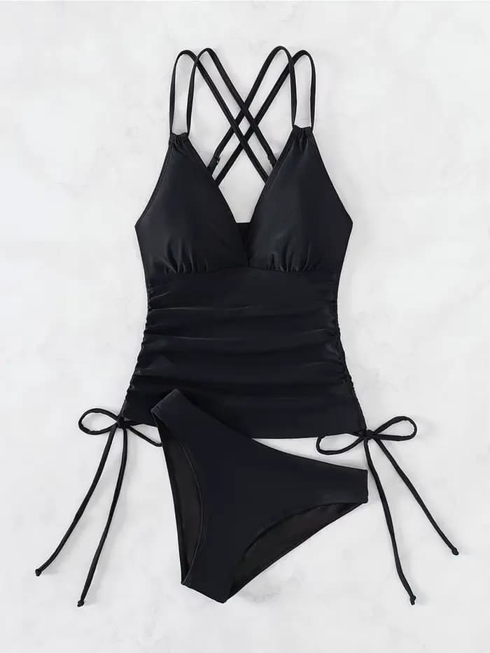 Tankini-Bikini dos nu à lacets pour femme