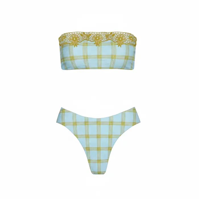 Maillot de bain bikini sexy en dentelle avec jupe, taille haute, coupe brésilienne, pour femme, été