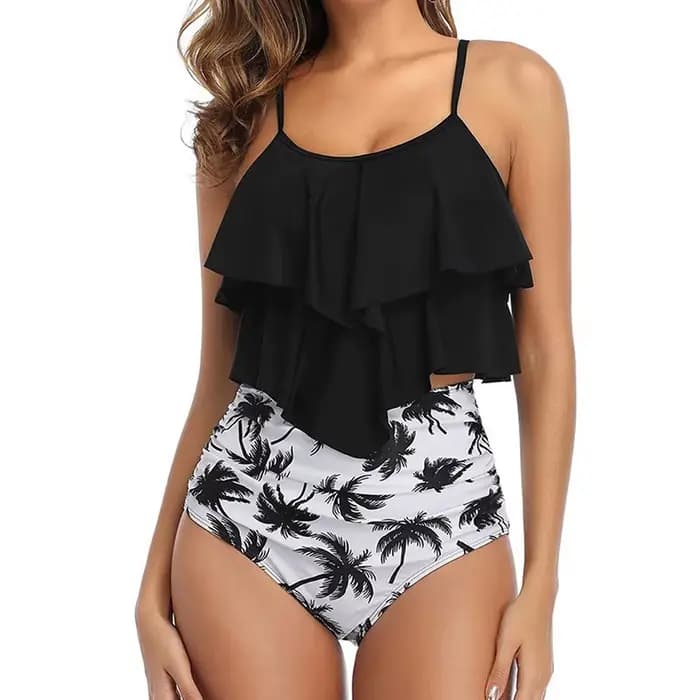 Ensemble Bikini élégant maillot de bain femmes volants couches débardeur taille haute Bikini été 2025 nouveau vacances plage maillot de bain 2 pièces