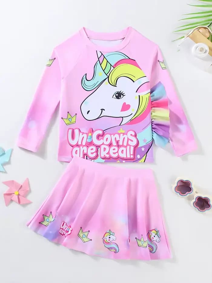 Filles enfants maillot de bain 2026 nouveau rose dessin animé manches longues maillots de bain pour