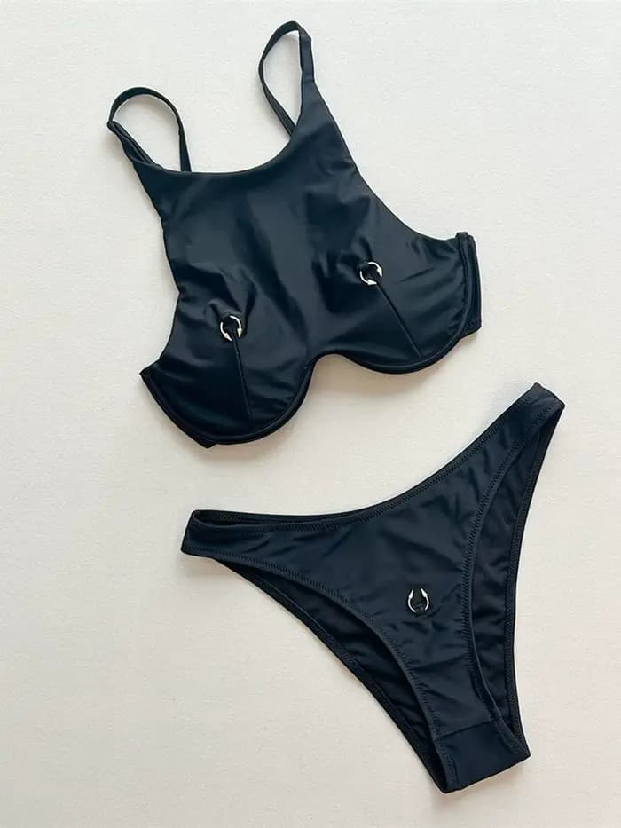 Maillot de bain deux pièces à col haut et armatures pour femme, ensemble bikini brésilien rembourré,