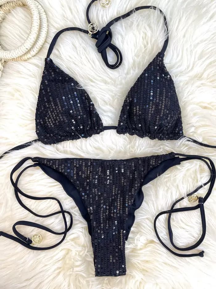Melphieer Lady's Sparkle 2 pièces Bikini ensemble été Style paillettes Bikinis femmes 2025 plage pis