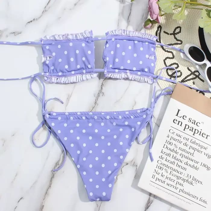 Maillot de bain Bandeau plissé, couleur solide, Sexy, culotte tanga, taille basse, ensemble deux piè