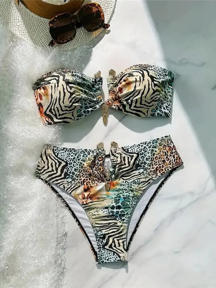 Maillot de bain sexy imprimé léopard, bandeau bikini, maillot de bain femme, vêtements de bain, biki