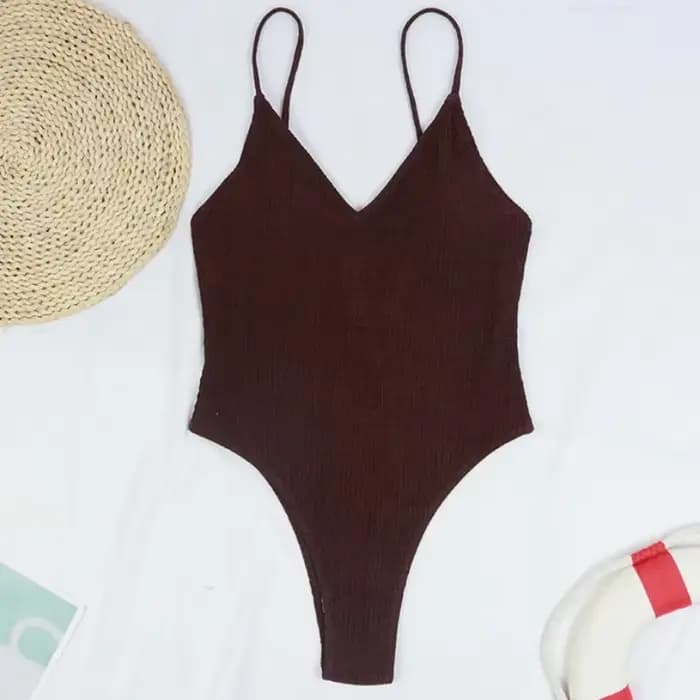 Maillot de bain une pièce sexy 2026 pour femme, rayé, col en V, dos nu, style rétro, couleur unie, t