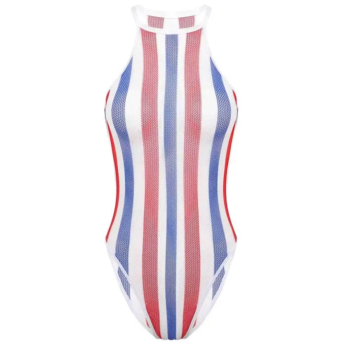 Maillots de bain pour femmes Rave arc-en-ciel rayé résille maillots de bain Bikini voir à travers ma