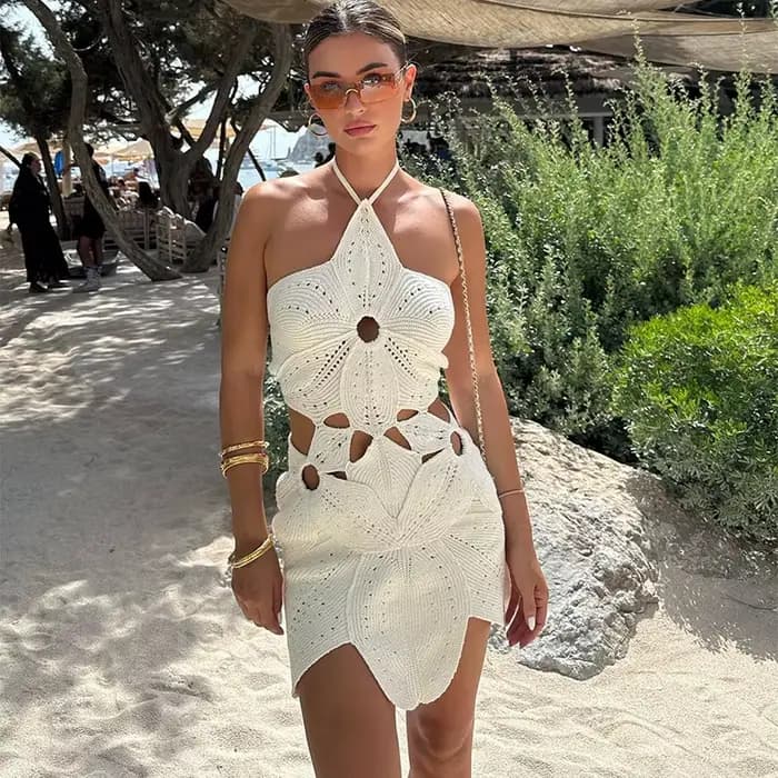 Mini robe de plage dos nu pour femme, robe courte, mince, sexy, dos nu, couleur unie, avec pétales i
