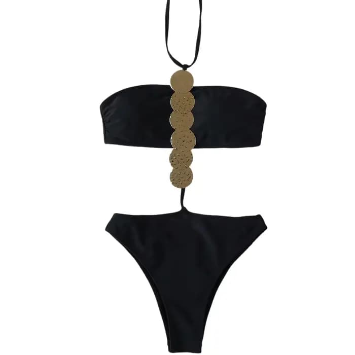Maillot de bain une pièce rond en métal, Sexy, col licou, à bretelles, body, Push Up, Monokini, pour