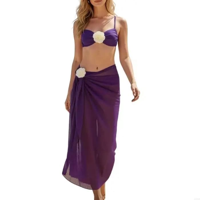 Maillot bain trois pièces pour femmes, ensemble trois pièces comprenant une couverture transparente,