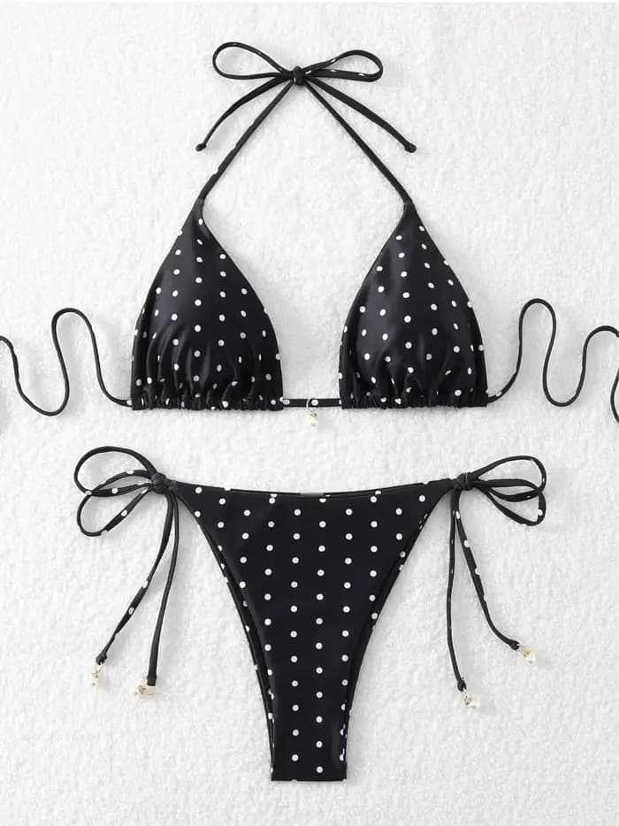 Ensemble Bikini sexy noir et blanc à pois, maillot de bain 2 pièces pour femmes, Bikini de plage de