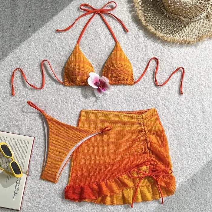 Nouvel ensemble de bikini trois pièces sexy en maille dégradée pour les vacances à la plage, maillot