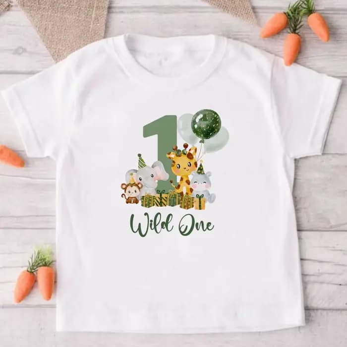 Chemise d'anniversaire pour enfants, imprimé d'animaux Wild One Safari, T-Shirt pour garçons et fill