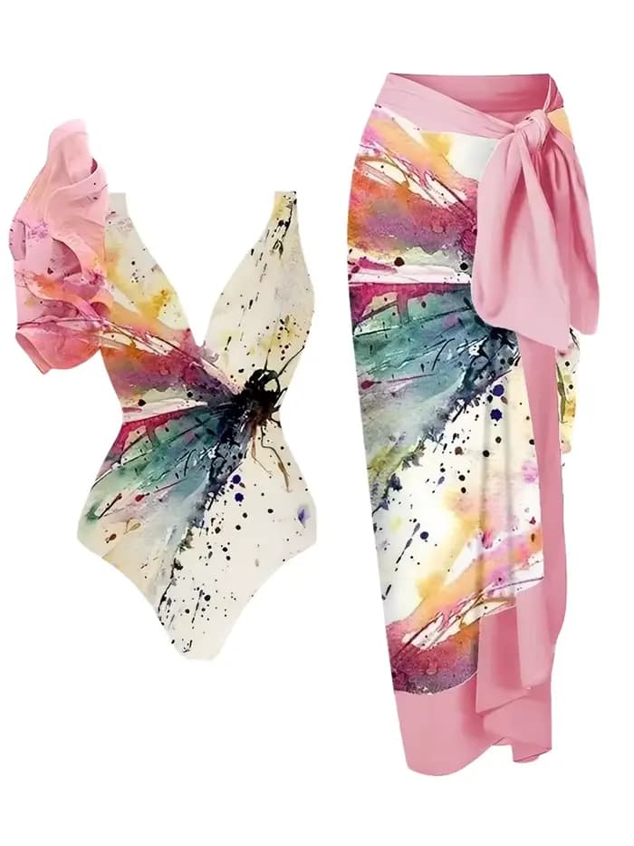 Maillot de bain une pièce à volants et jupe string rembourré sexy pour femme 2026 – Tenue de plage e