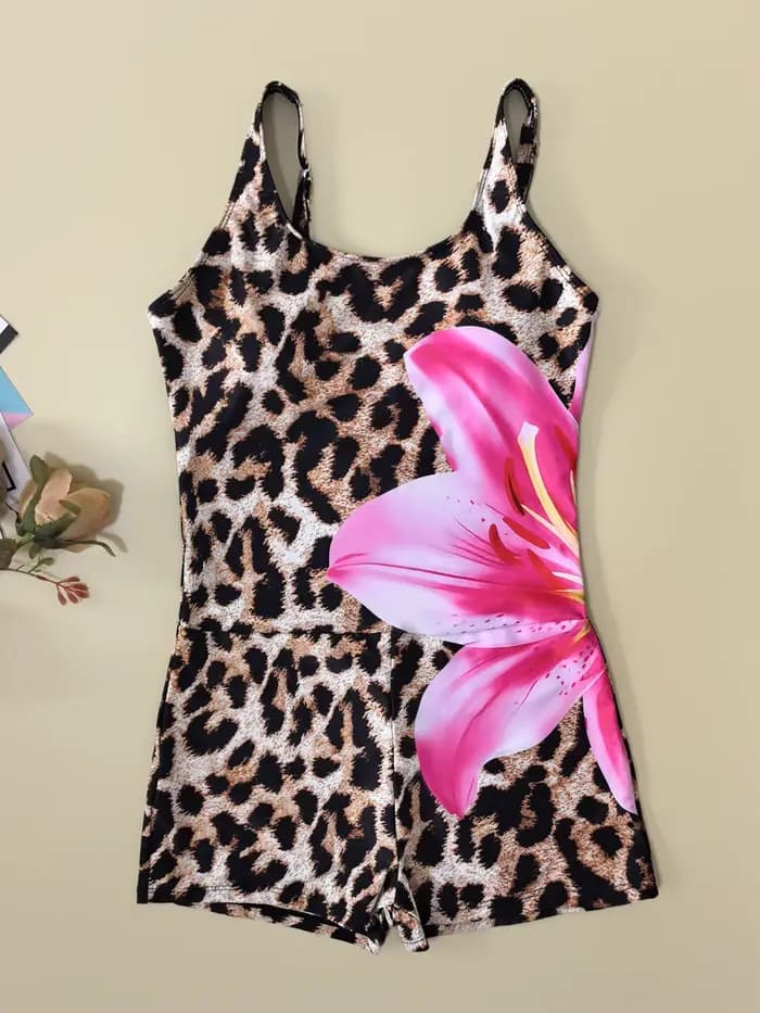 Maillot de bain une pièce sexy marron imprimé léopard floral 2026 pour femme, col en U, amincissant,