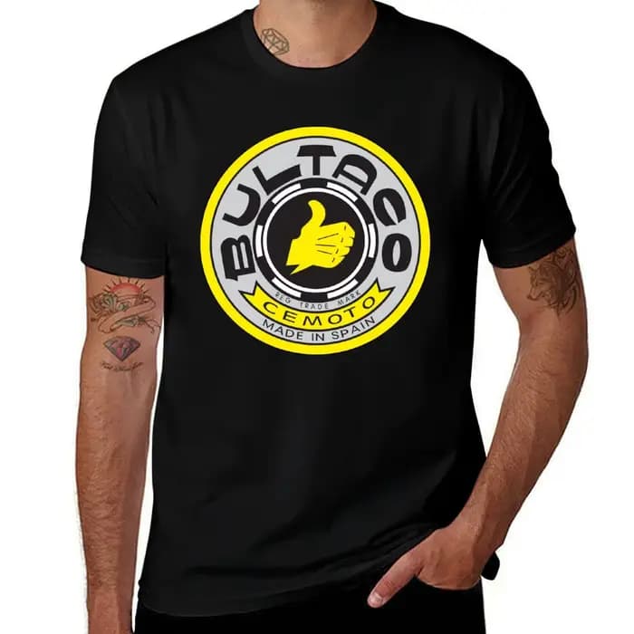 BULTACO LOGO YELLOW T-Shirt Chemise en coton décontractée à manches courtes avec logo BULTACO
