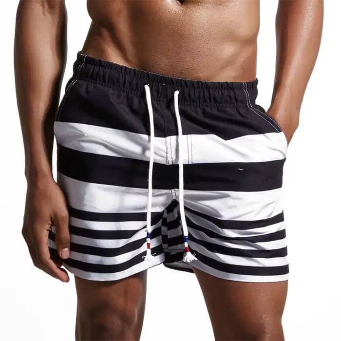 Short de plage à motif de rayures colorées pour hommes, maillot de bain imprimé en 3D, couture color