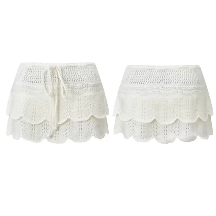 Jupe de plage pour femmes, cache-maillot, taille à cordon, ajourée, mini-jupe superposée, été 2026,