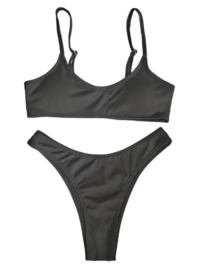 Maillot de bain bikini côtelé à coupe haute pour femme, ensemble deux pièces, style brésilien, rembo