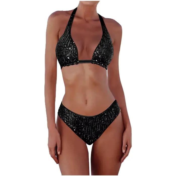 Ensemble de bikini scintillant à paillettes pour femmes, maillot de bain sexy brésilien à col halter