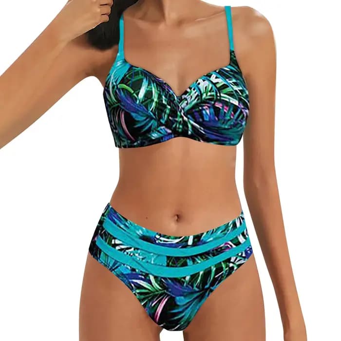 Maillot de bain deux pièces imprimé pour femmes, Sexy, Bikini, taille haute, vêtements de plage, pou