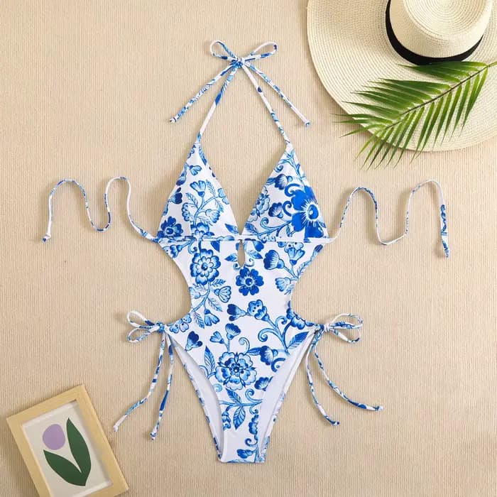 Nouveau Maillot de Bain Une Pièce Sexy à Imprimé Floral 2026 pour Femme, Décolleté Plongeant, Dos Nu