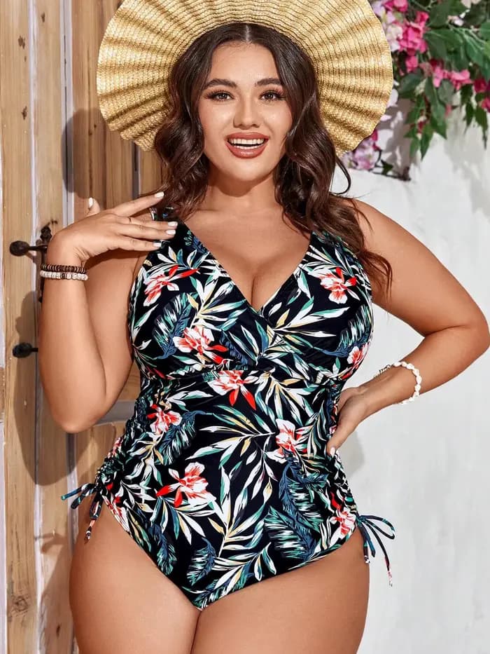 Nouveau Maillot de Bain Une Pièce Imprimé Grande Taille Sexy avec Cordon de Serrage pour Femme Encei