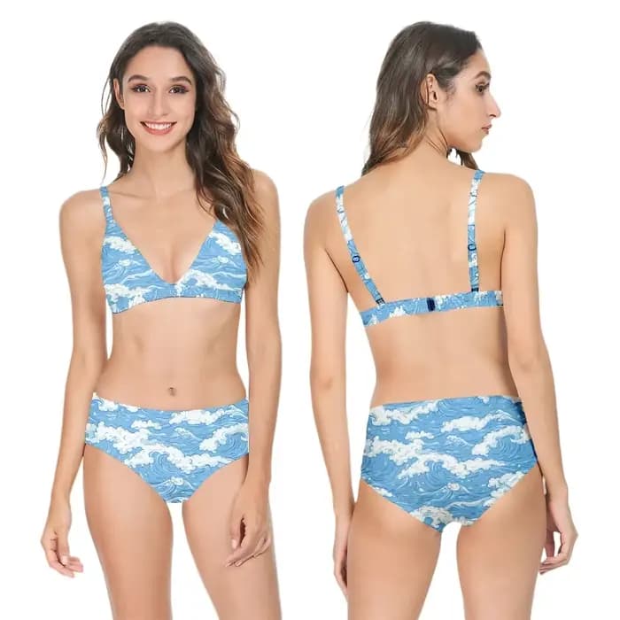 Sexy Bikini maillot de bain taille haute océan vague imprimé décontracté multicolore femmes à la mod