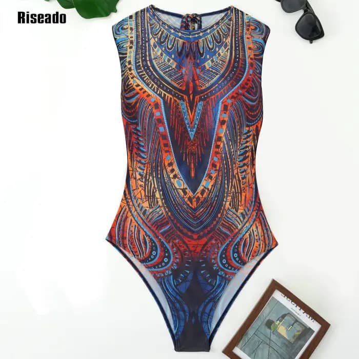 Maillot de bain une pièce pour femme, imprimé rétro, Vintage, russe, sans manches, Sexy, body, grand