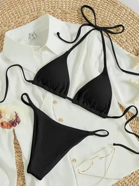 String Bikinis 2024 Femmes Sexy Triangle Maillot De Bain Solide Blanc Maillots De Bain Femme Rembour