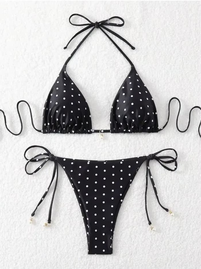 Nouveau Maillot de Bain 2 Pièces à Pois 2026 pour Femme – Ensemble Bikini Sexy Noir et Blanc Style A